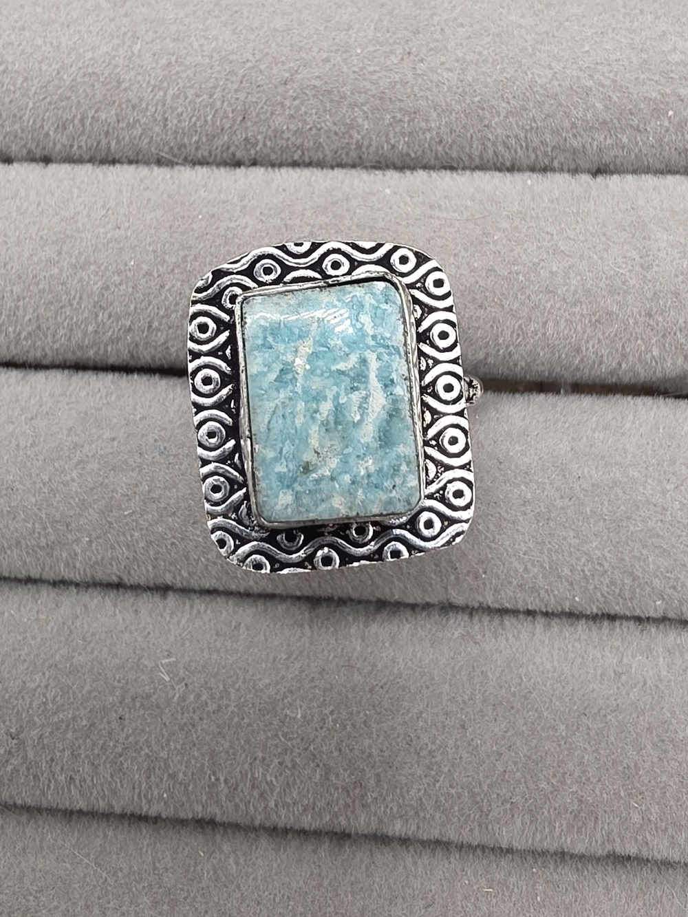 Silver Plated Ring Size 7 with Rectangular Amazonite Stone